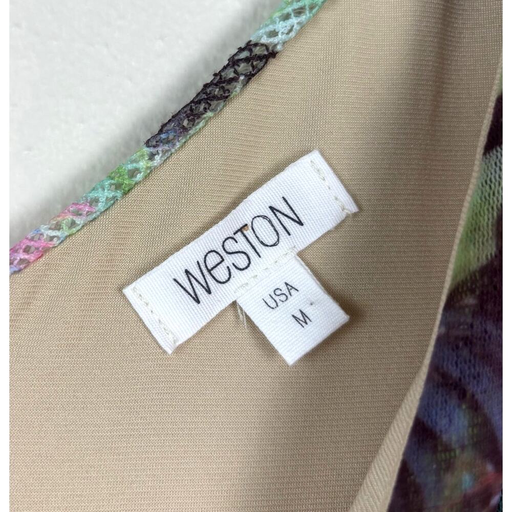 Anthropologie Weston Amisi Mesh Dress Size Medium in Green Motif - Picture 7 of 11